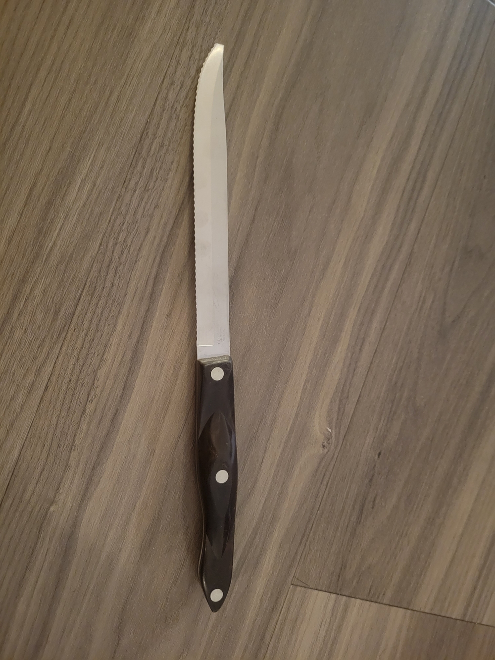 Cutco Serrated Kitchen Knife with Dark Brown Handle